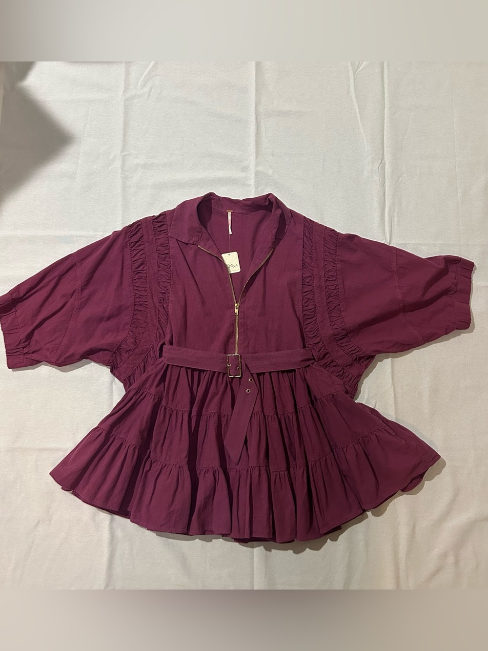 NWT Free People Hampton Ruffle Belted Cotton Minidress